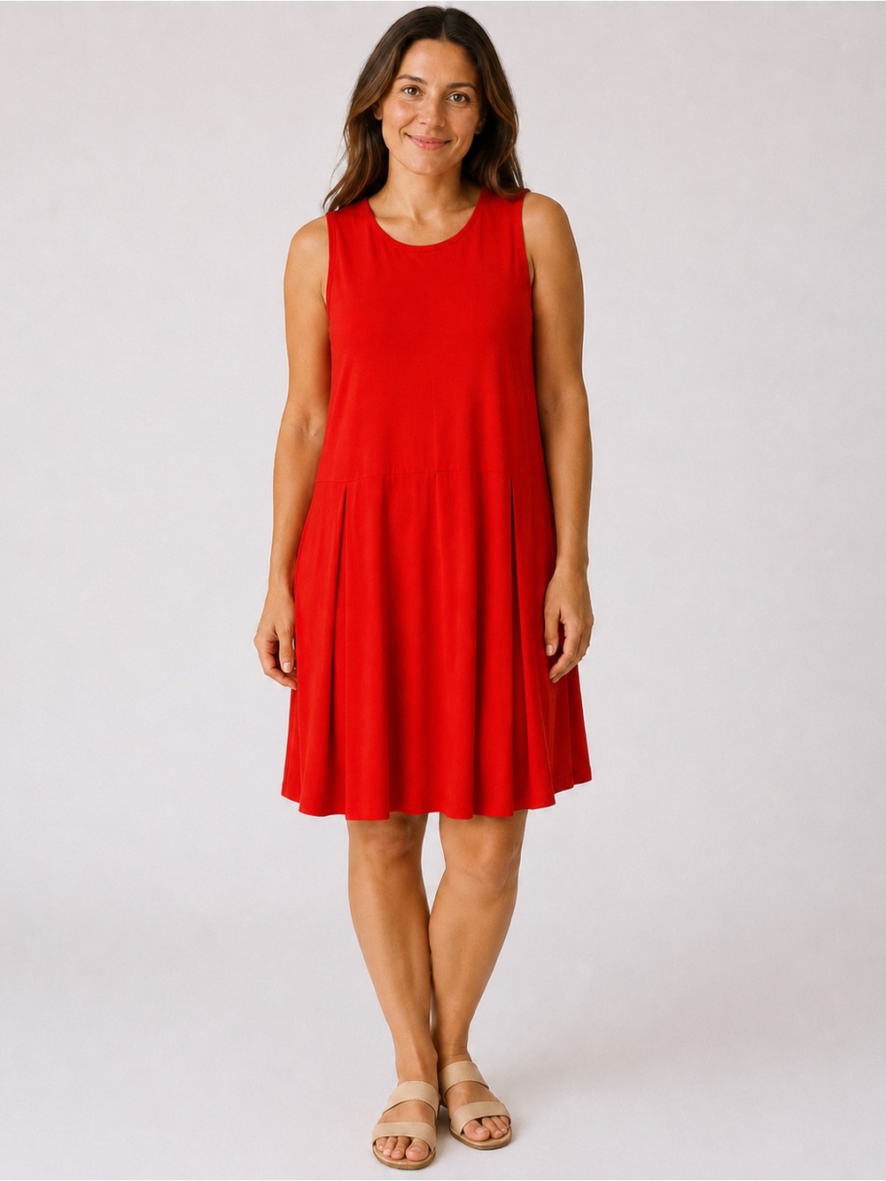 J.Jill Wearever Collection XL Red Sleeveless Pleated Knit Dress Jersey Midi